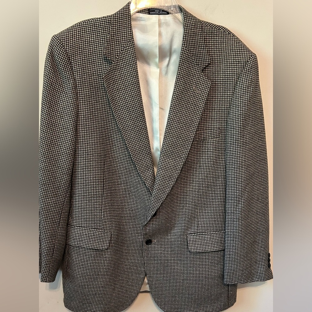 Stanley Blacker Tweed Sport Coat Mens Size 44R Tan‎ Black Houndstooth